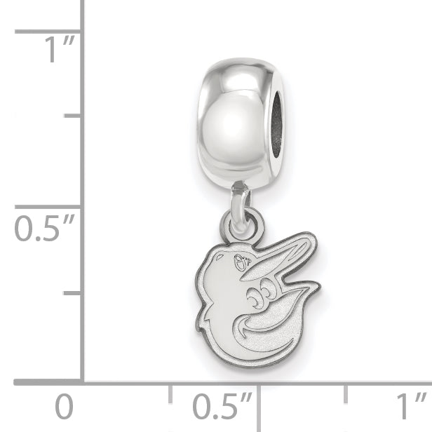 Sterling Silver Rhodium-plated MLB LogoArt Baltimore Orioles Extra Small Dangle Bead