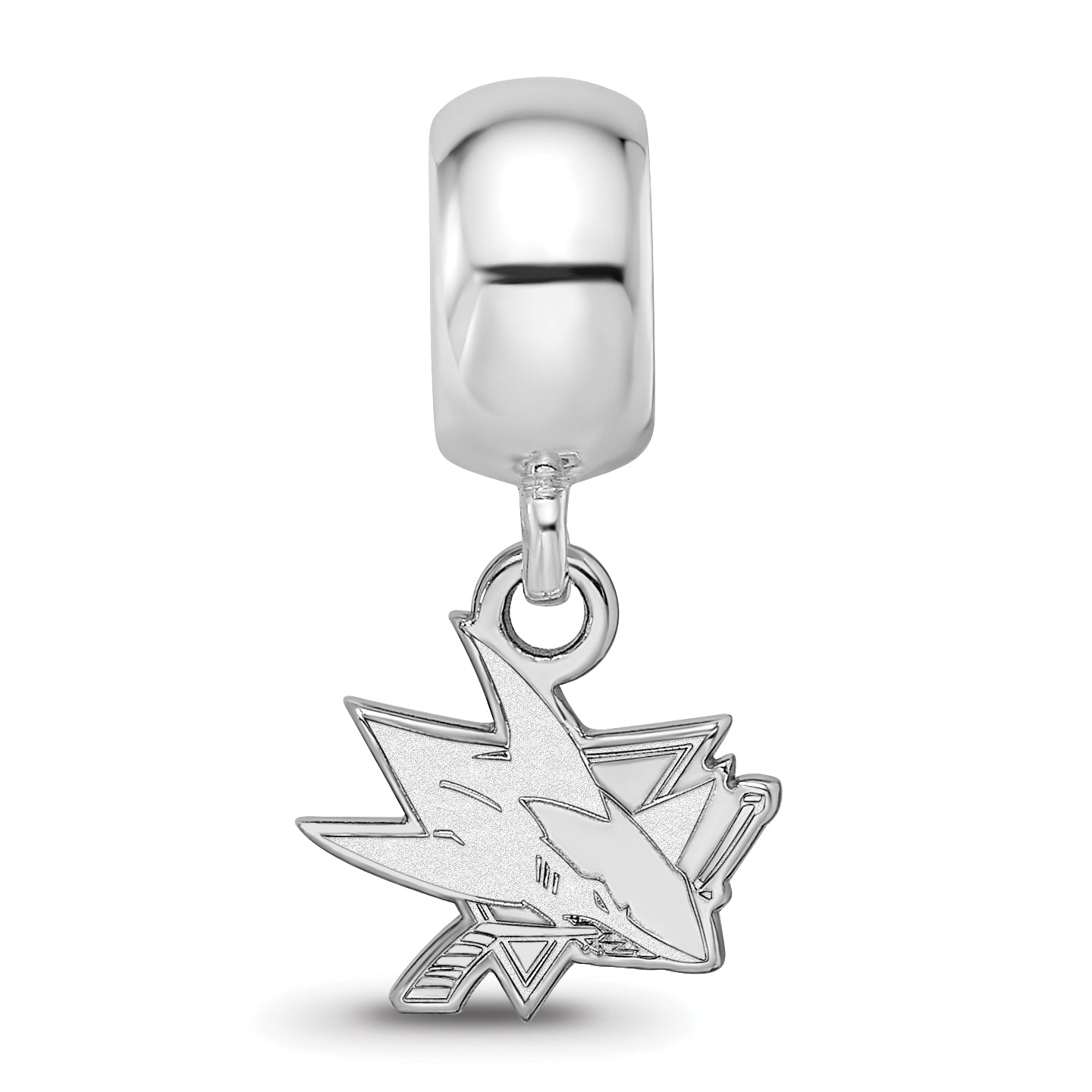 Sterling Silver Rhodium-plated NHL LogoArt San Jose Sharks Extra Small Dangle Bead Charm