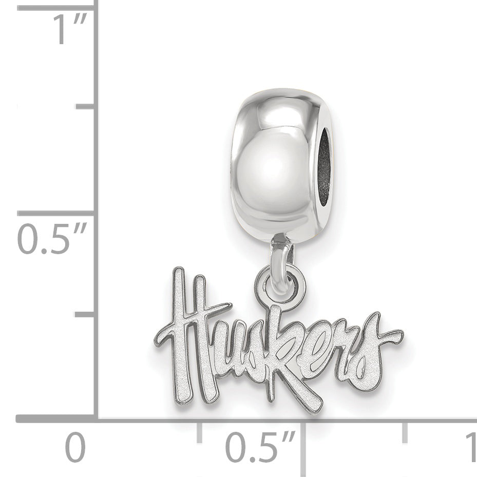 Sterling Silver Rhodium-plated LogoArt University of Nebraska Huskers Extra Small Dangle Bead Charm