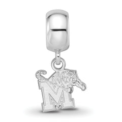 Sterling Silver Rhodium-plated LogoArt University of Memphis Extra Small Dangle Bead Charm