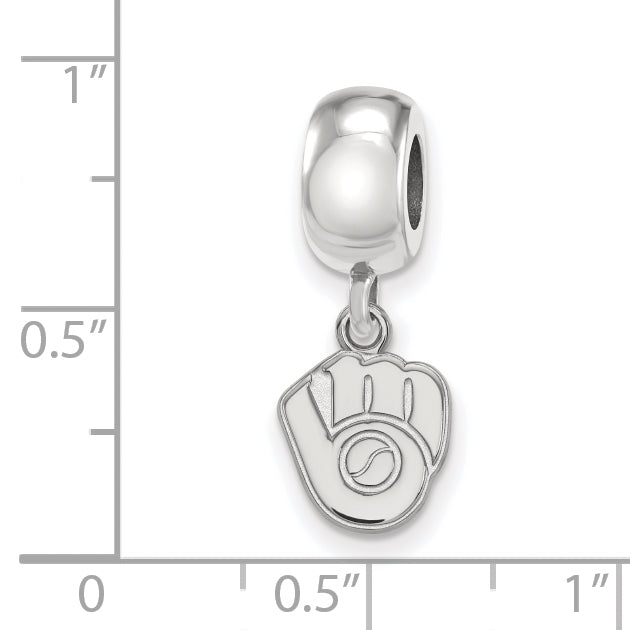 Sterling Silver Rhodium-plated MLB LogoArt Milwaukee Brewers Baseball Glove Extra Small Dangle Bead