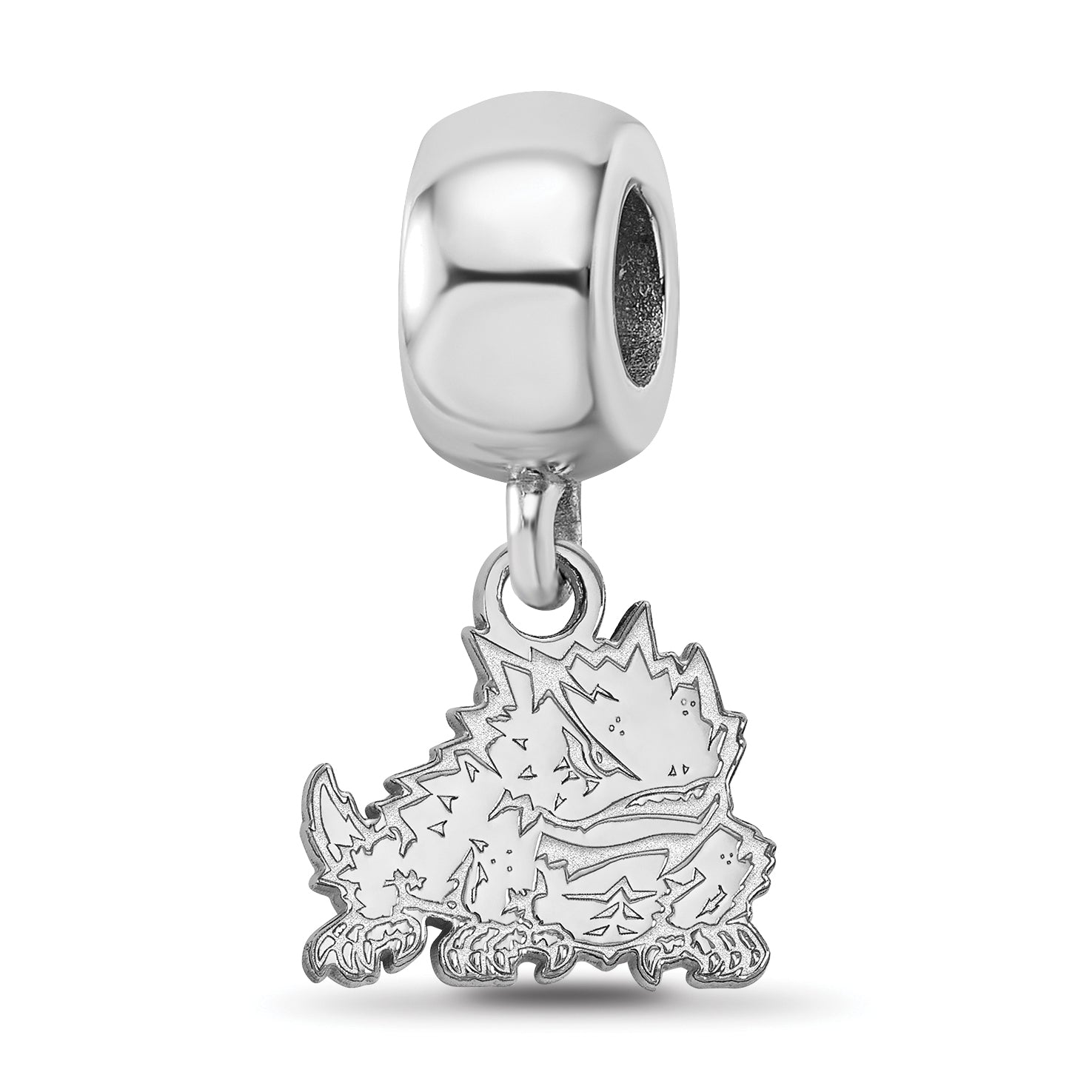 Sterling Silver Rhodium-plated LogoArt Texas Christian University Horned Frog Extra Small Dangle Bead Charm