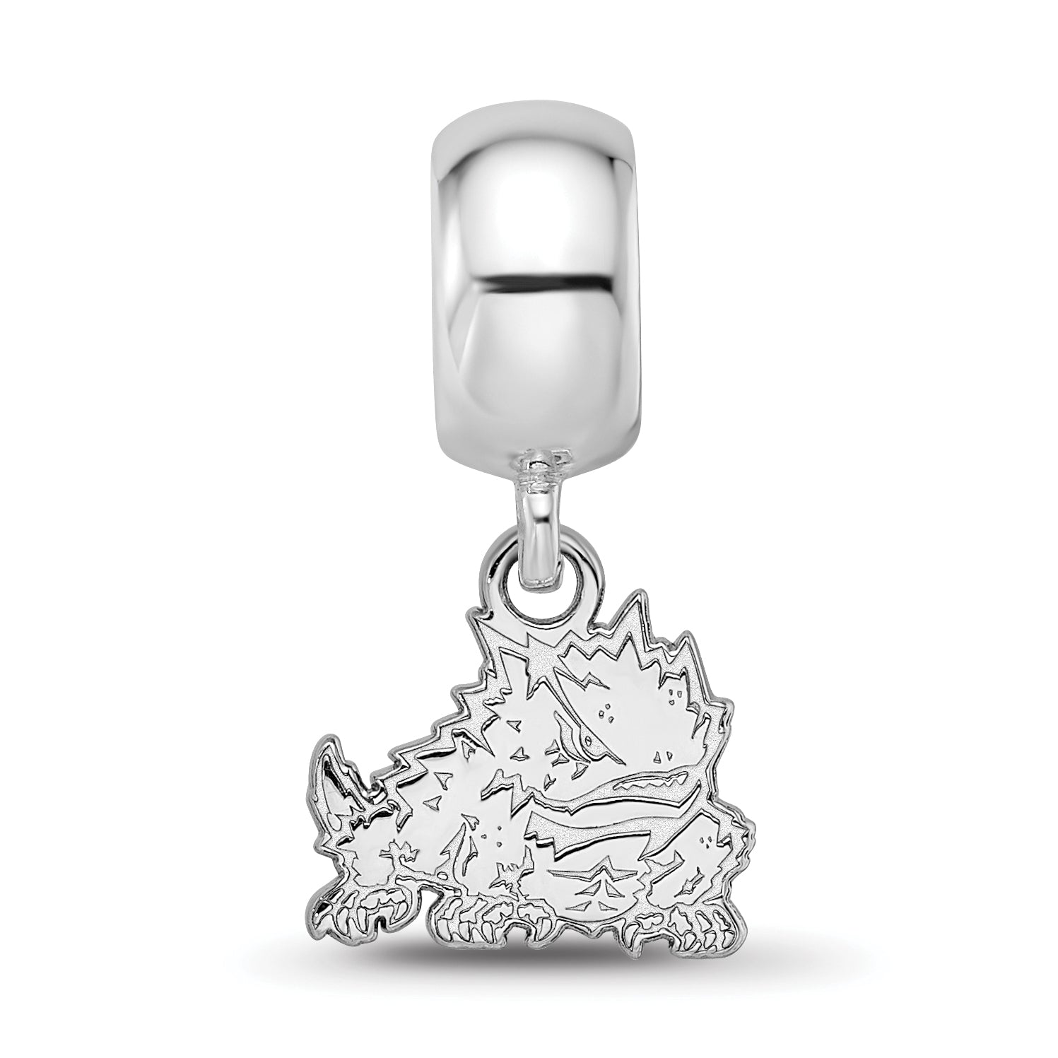 Sterling Silver Rhodium-plated LogoArt Texas Christian University Horned Frog Small Dangle Bead Charm