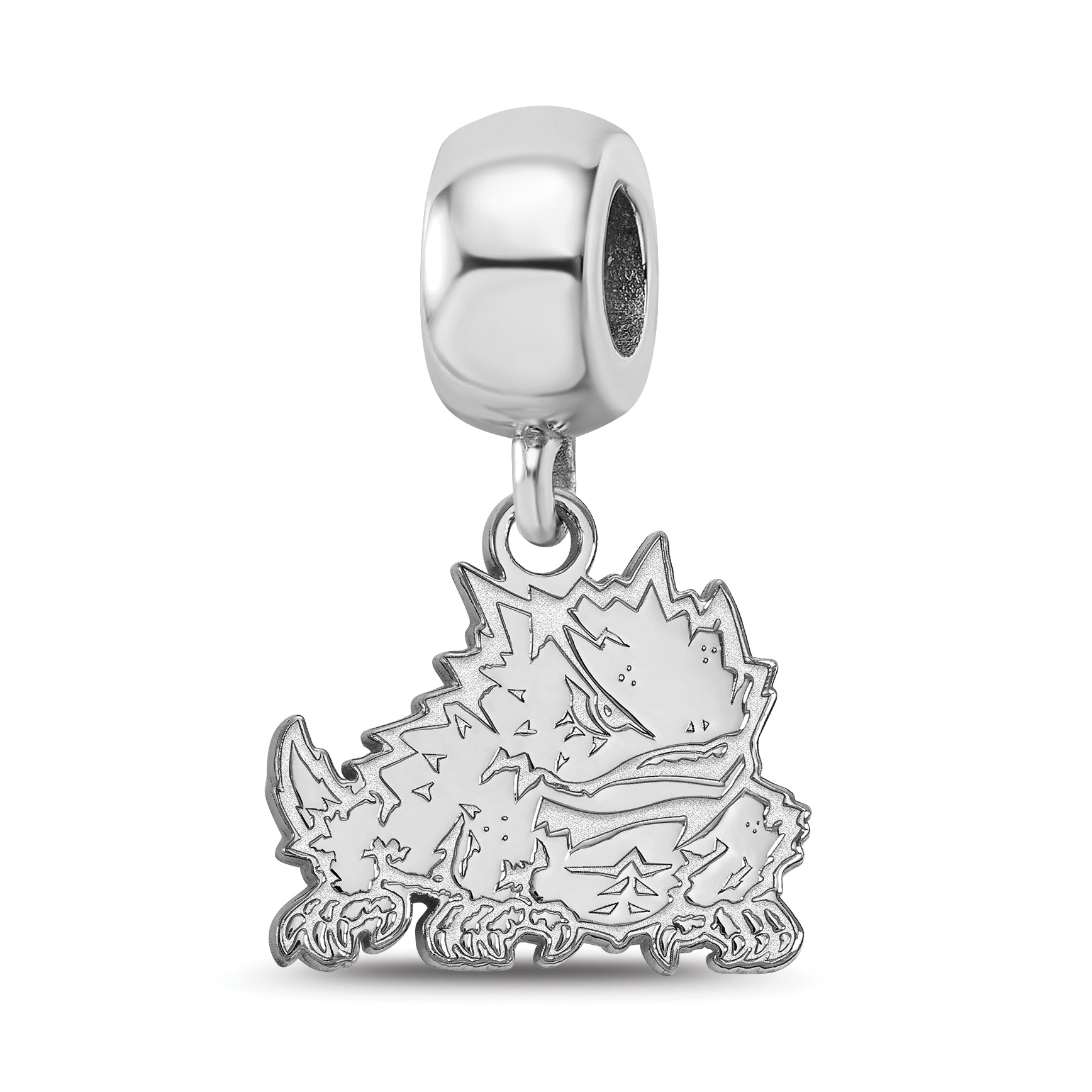 Sterling Silver Rhodium-plated LogoArt Texas Christian University Horned Frog Small Dangle Bead Charm