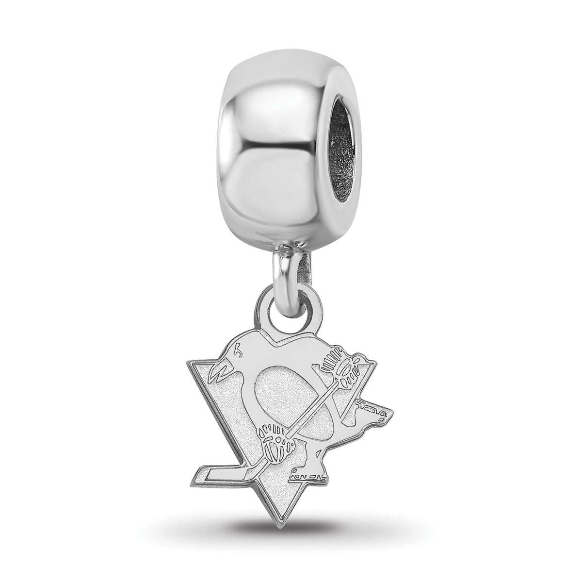 Sterling Silver Rhodium-plated NHL LogoArt Pittsburgh Penguins Extra Small Dangle Bead Charm