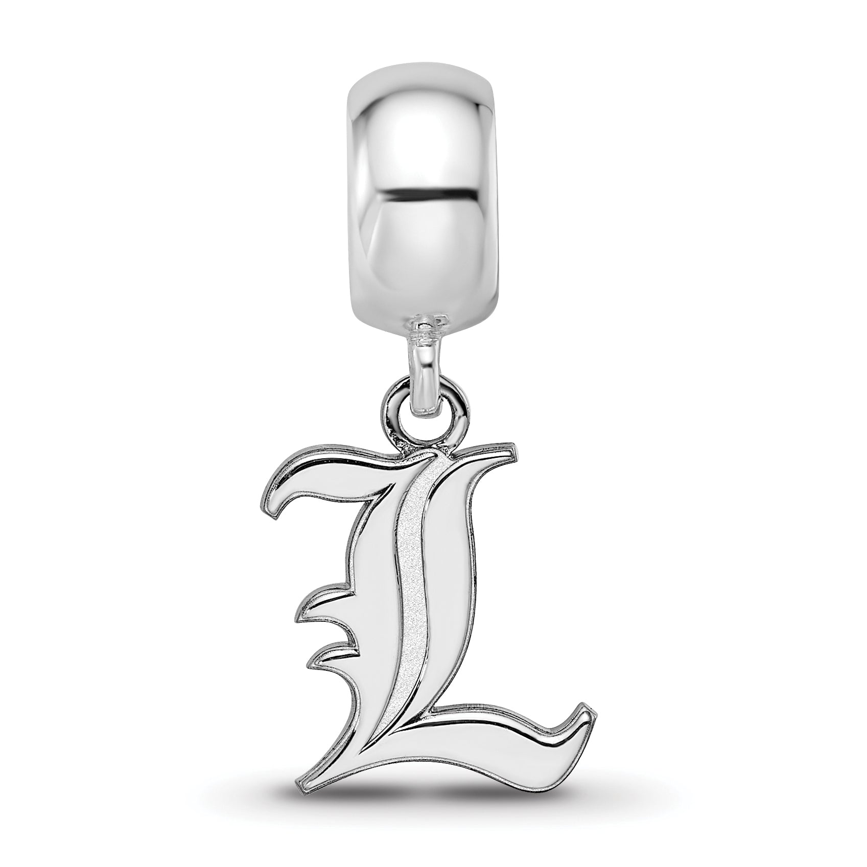 Sterling Silver Rhodium-plated LogoArt University of Louisville Letter L Small Dangle Bead Charm