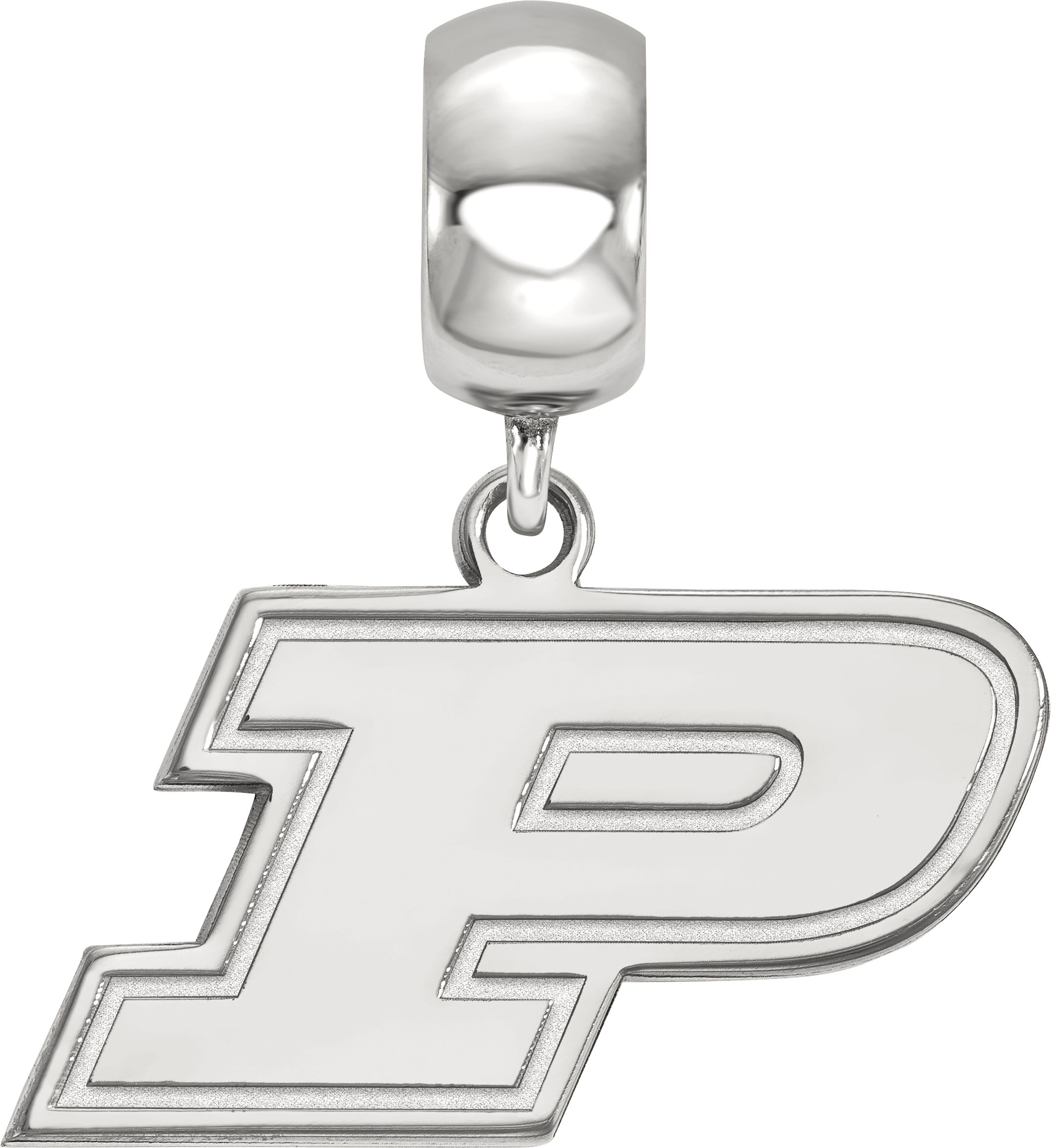 Sterling Silver Rhodium-plated LogoArt Purdue University Letter P Small Dangle Bead Charm