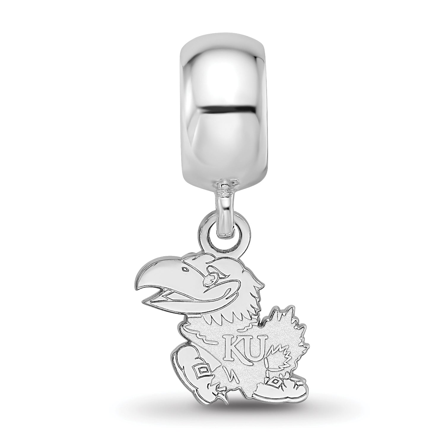 Sterling Silver Rhodium-plated LogoArt University of Kansas Jayhawk Extra Small Dangle Bead Charm