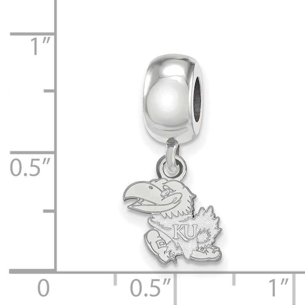 Sterling Silver Rhodium-plated LogoArt University of Kansas Jayhawk Extra Small Dangle Bead Charm