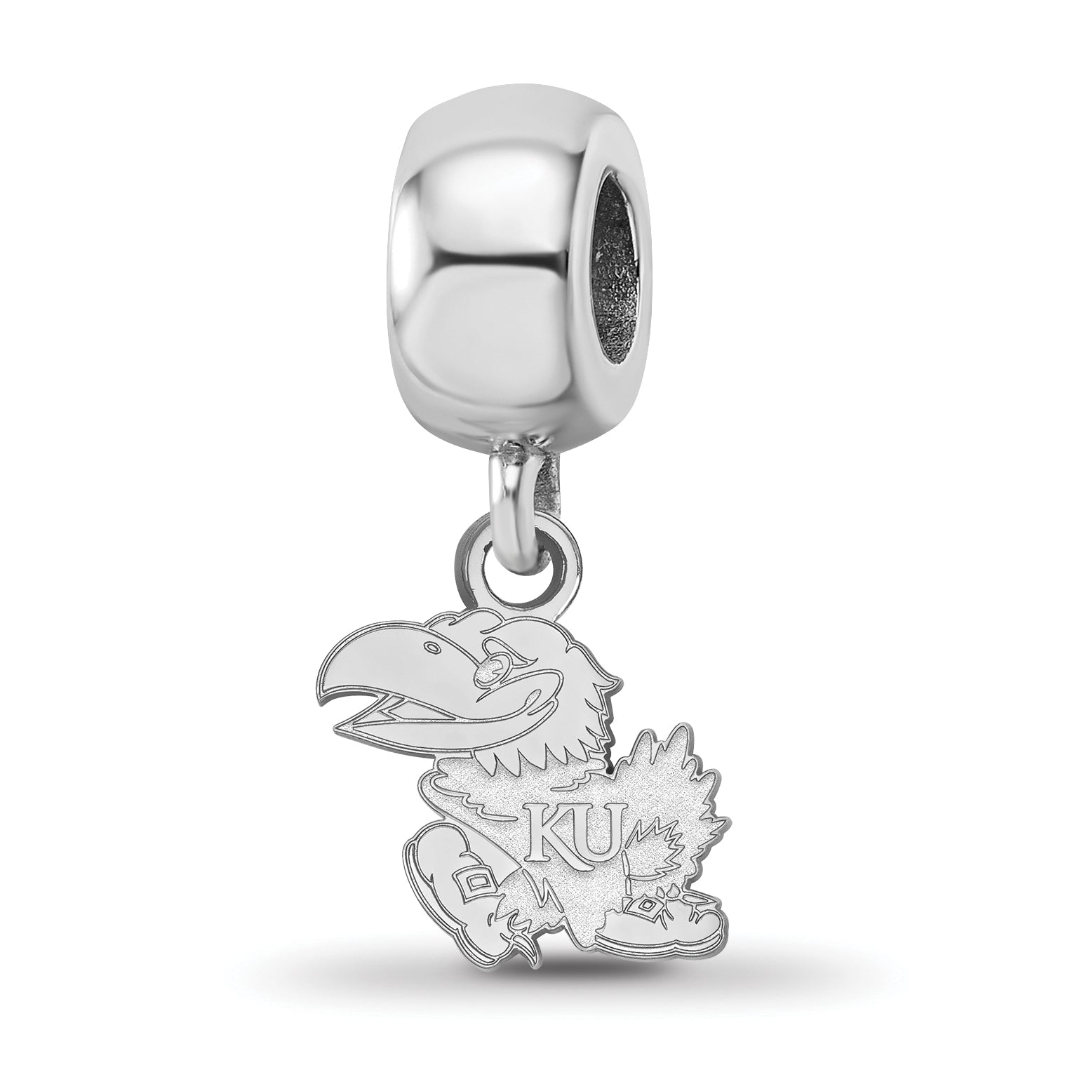 Sterling Silver Rhodium-plated LogoArt University of Kansas Jayhawk Extra Small Dangle Bead Charm