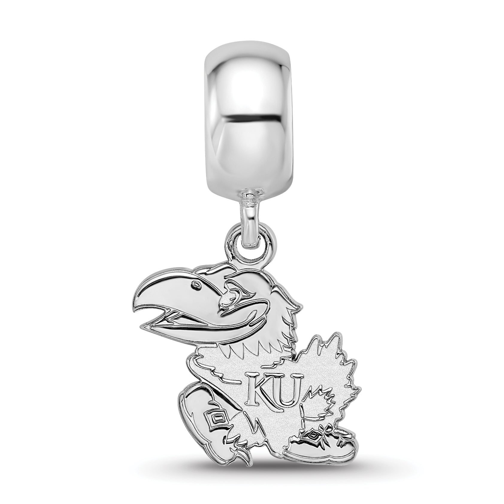 Sterling Silver Rhodium-plated LogoArt University of Kansas Jayhawk Small Dangle Bead Charm