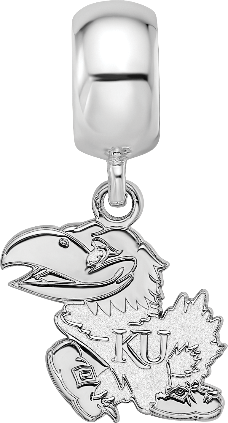 Sterling Silver Rhodium-plated LogoArt University of Kansas Jayhawk Small Dangle Bead Charm