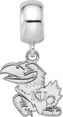 Sterling Silver Rhodium-plated LogoArt University of Kansas Jayhawk Small Dangle Bead Charm