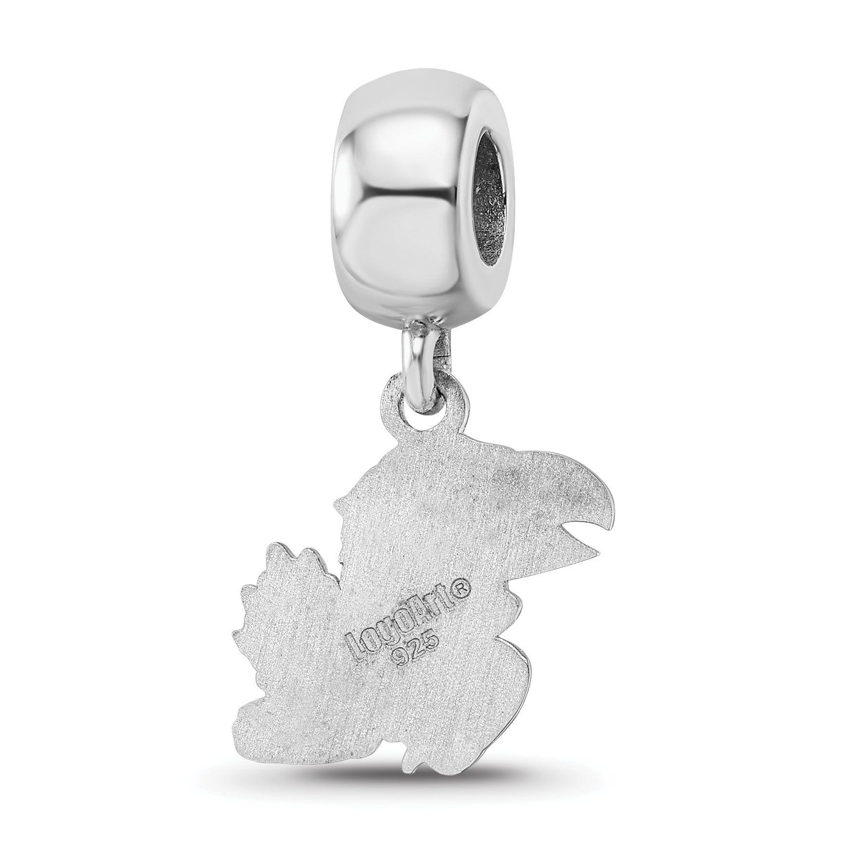 Sterling Silver Rhodium-plated LogoArt University of Kansas Jayhawk Small Dangle Bead Charm