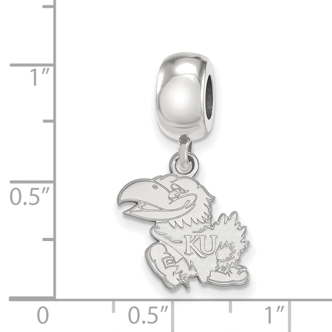 Sterling Silver Rhodium-plated LogoArt University of Kansas Jayhawk Small Dangle Bead Charm