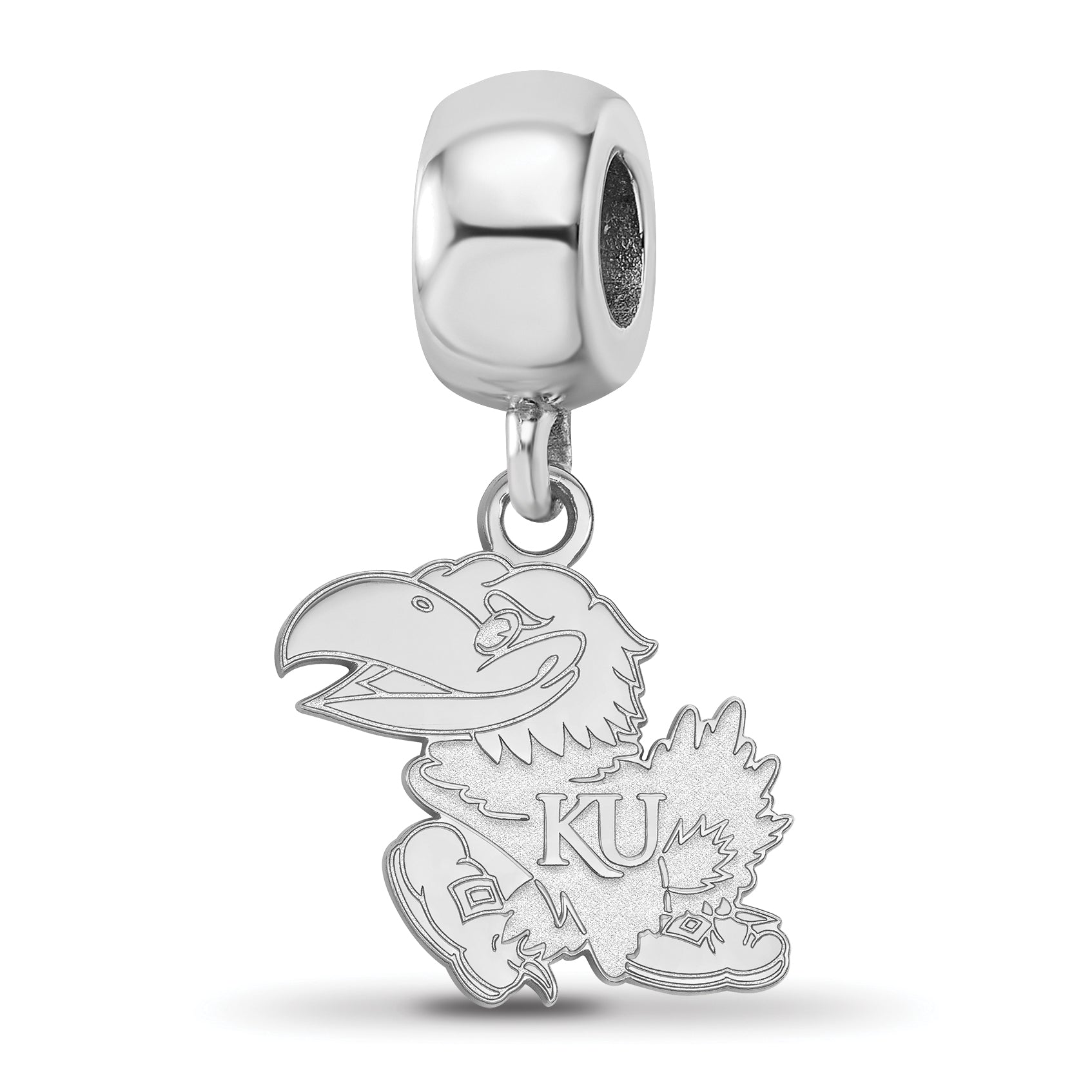 Sterling Silver Rhodium-plated LogoArt University of Kansas Jayhawk Small Dangle Bead Charm