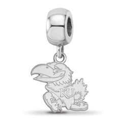 Sterling Silver Rhodium-plated LogoArt University of Kansas Jayhawk Small Dangle Bead Charm