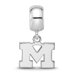 Sterling Silver Rhodium-plated LogoArt University of Michigan Letter M Extra Small Dangle Bead Charm