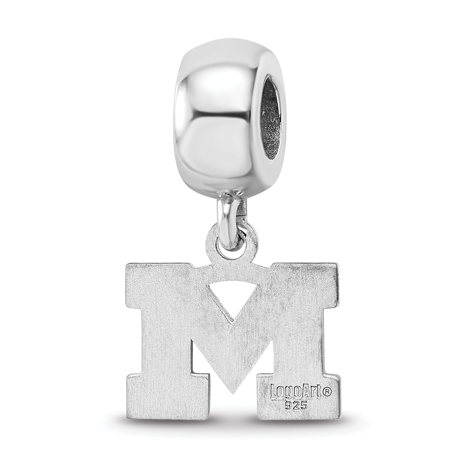 Sterling Silver Rhodium-plated LogoArt University of Michigan Letter M Extra Small Dangle Bead Charm