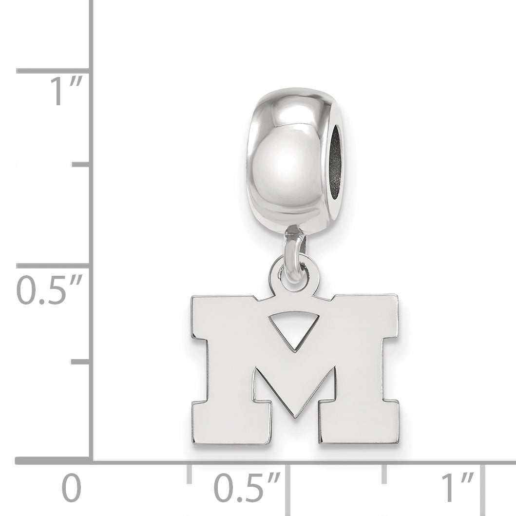 Sterling Silver Rhodium-plated LogoArt University of Michigan Letter M Extra Small Dangle Bead Charm