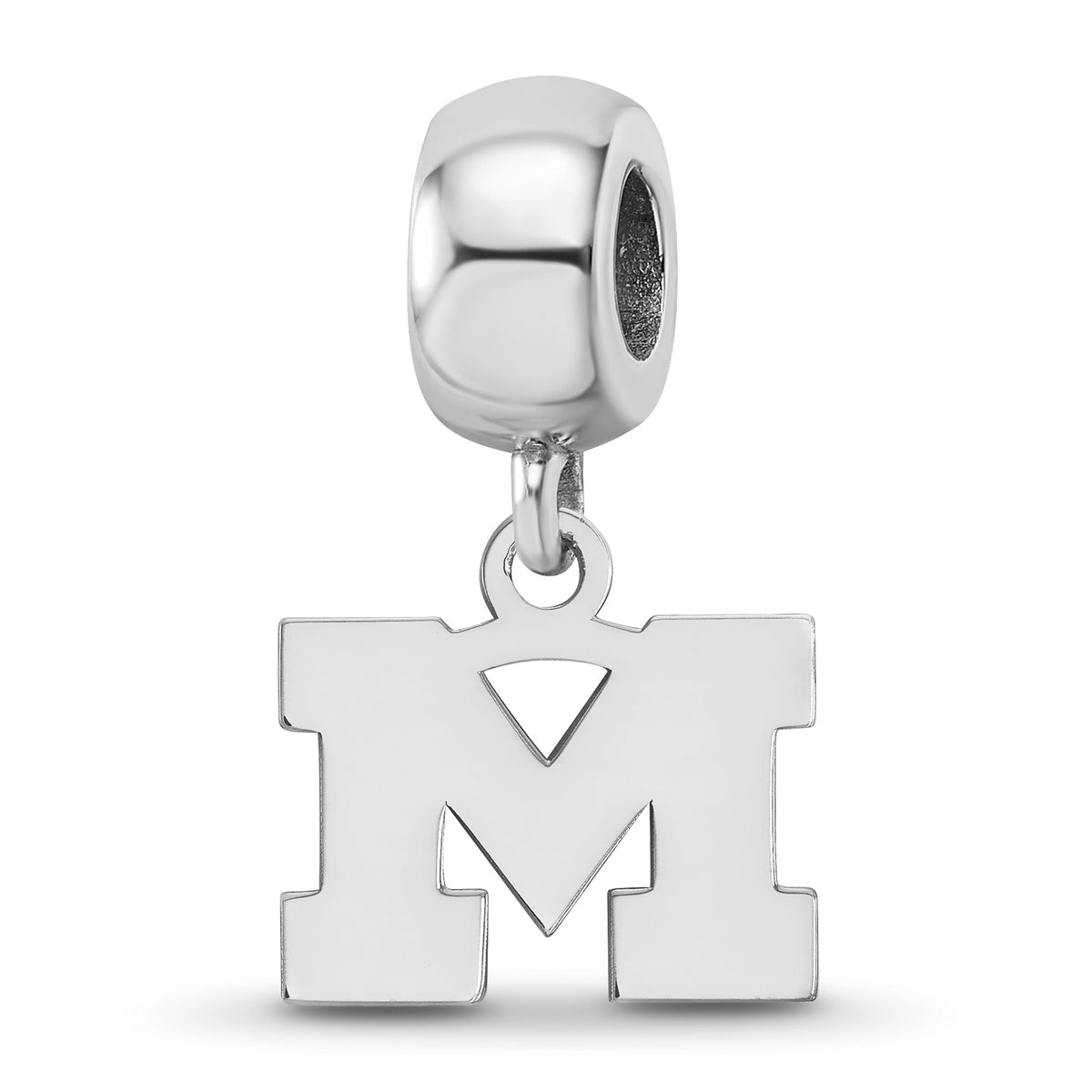 Sterling Silver Rhodium-plated LogoArt University of Michigan Letter M Extra Small Dangle Bead Charm