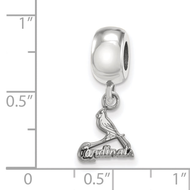 Sterling Silver Rhodium-plated MLB LogoArt St. Louis Cardinals Bird and Bat Extra Small Dangle Bead