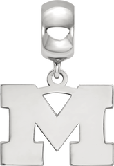 Sterling Silver Rhodium-plated LogoArt University of Michigan Letter M Small Dangle Bead Charm