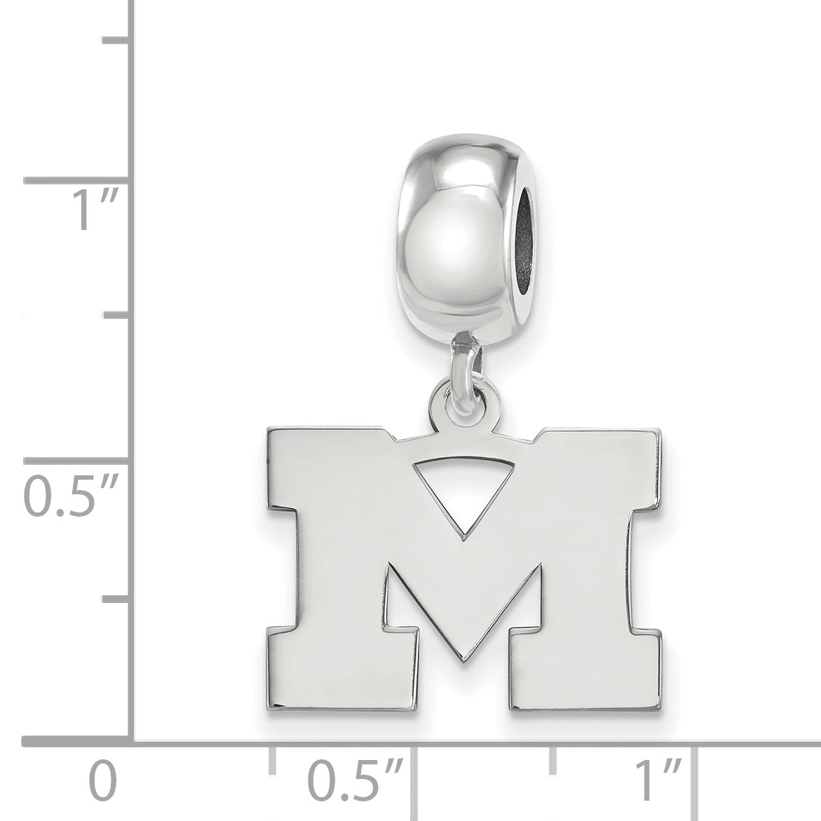 Sterling Silver Rhodium-plated LogoArt University of Michigan Letter M Small Dangle Bead Charm