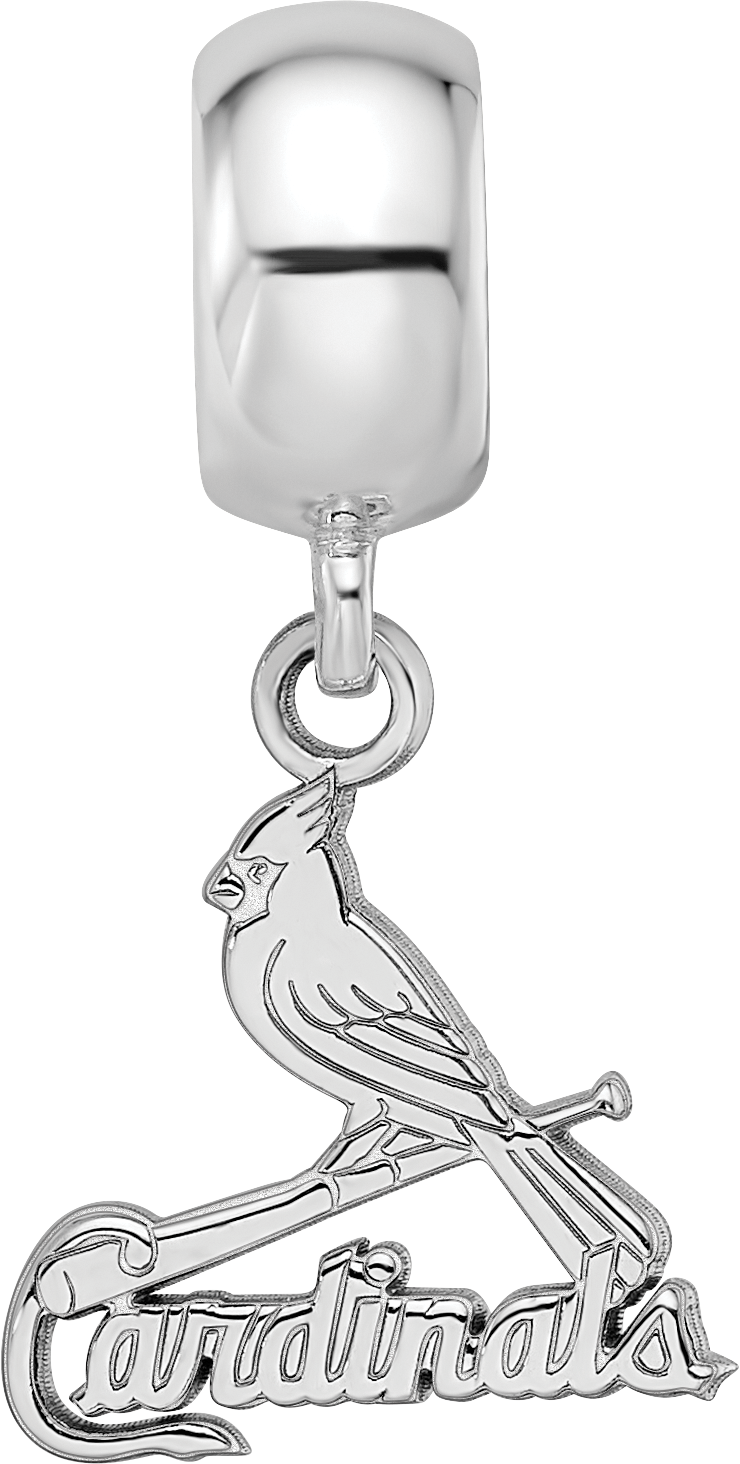 Sterling Silver Rhodium-plated MLB LogoArt St. Louis Cardinals Bird and Bat Small Dangle Bead