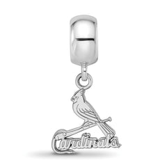 Sterling Silver Rhodium-plated MLB LogoArt St. Louis Cardinals Bird and Bat Small Dangle Bead