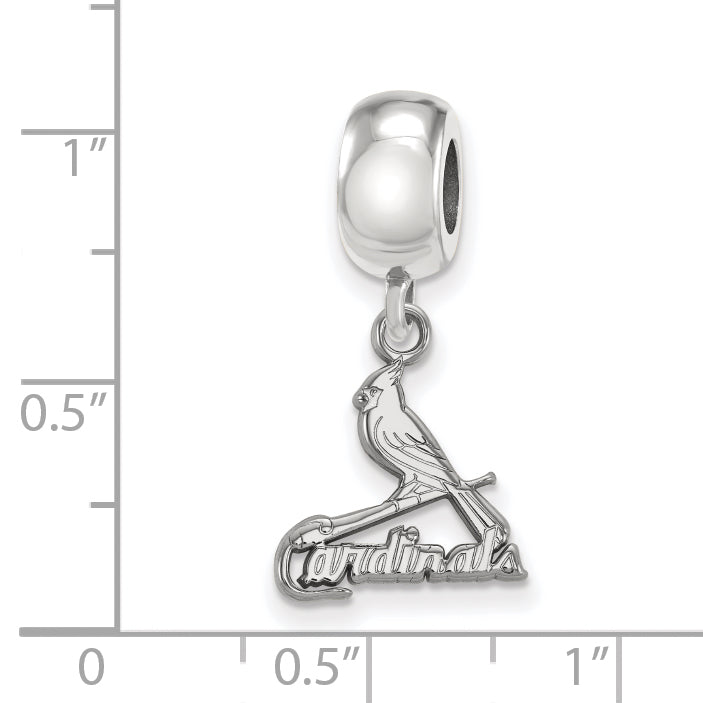 Sterling Silver Rhodium-plated MLB LogoArt St. Louis Cardinals Bird and Bat Small Dangle Bead