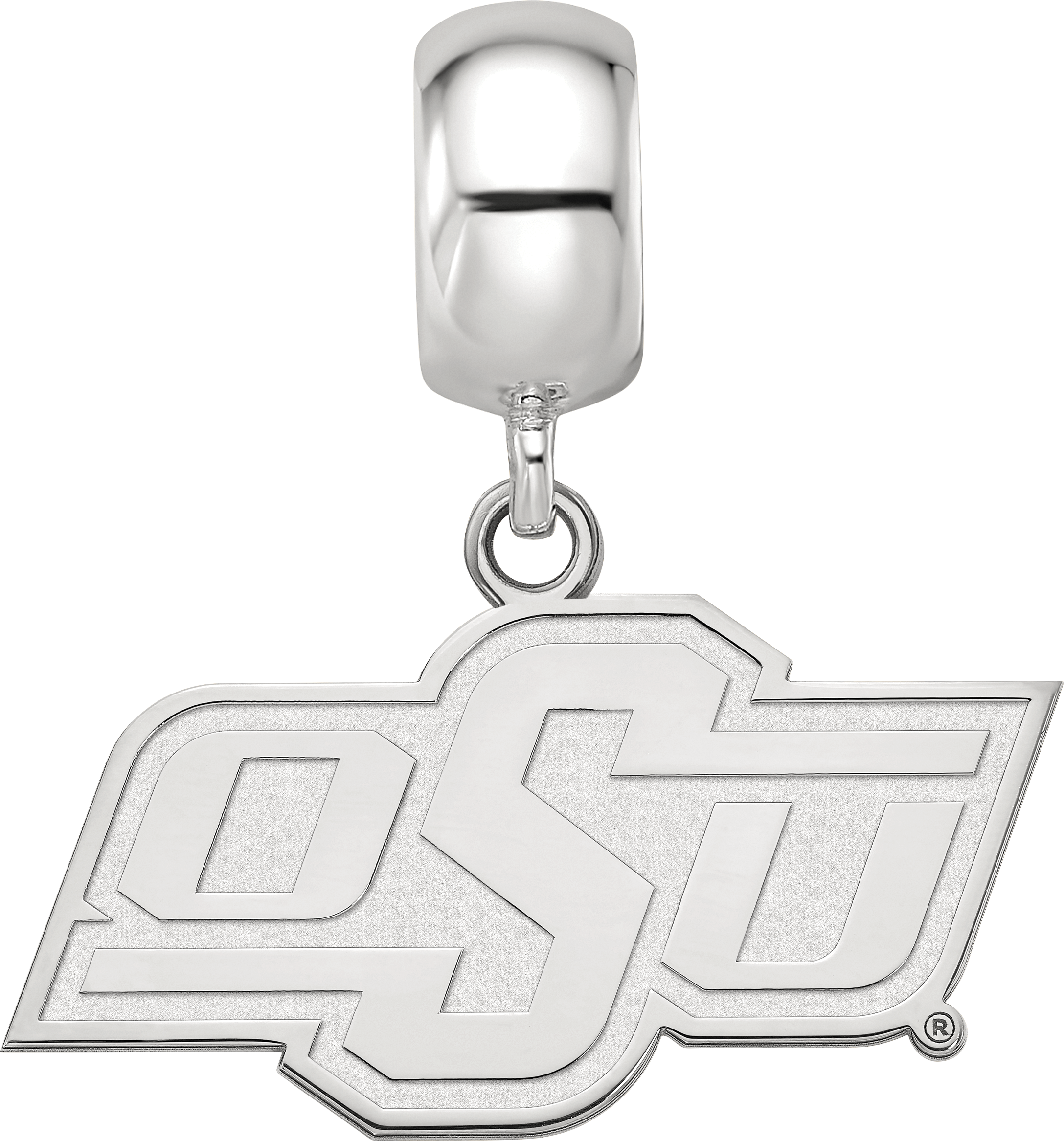 Sterling Silver Rhodium-plated LogoArt Oklahoma State University O-S-U Small Dangle Bead Charm