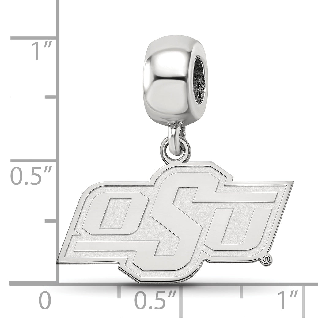 Sterling Silver Rhodium-plated LogoArt Oklahoma State University O-S-U Small Dangle Bead Charm