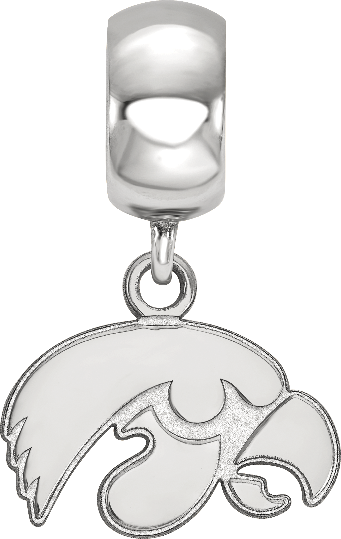 Sterling Silver Rhodium-plated LogoArt University of Iowa Hawk Extra Small Dangle Bead Charm