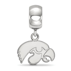 Sterling Silver Rhodium-plated LogoArt University of Iowa Hawk Extra Small Dangle Bead Charm