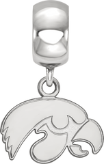 Sterling Silver Rhodium-plated LogoArt University of Iowa Hawk Extra Small Dangle Bead Charm