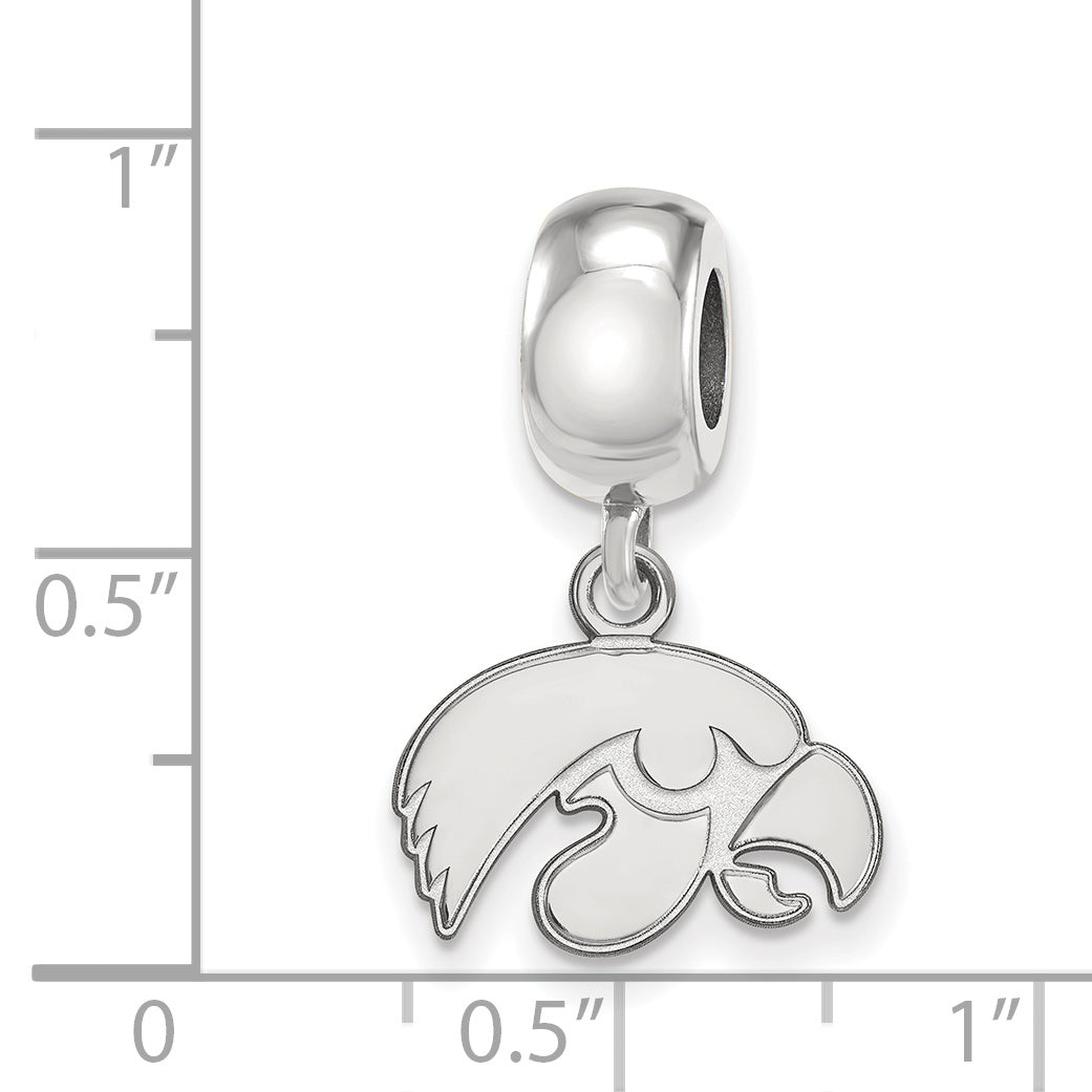 Sterling Silver Rhodium-plated LogoArt University of Iowa Hawk Extra Small Dangle Bead Charm