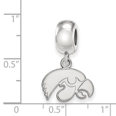 Sterling Silver Rhodium-plated LogoArt University of Iowa Hawk Extra Small Dangle Bead Charm