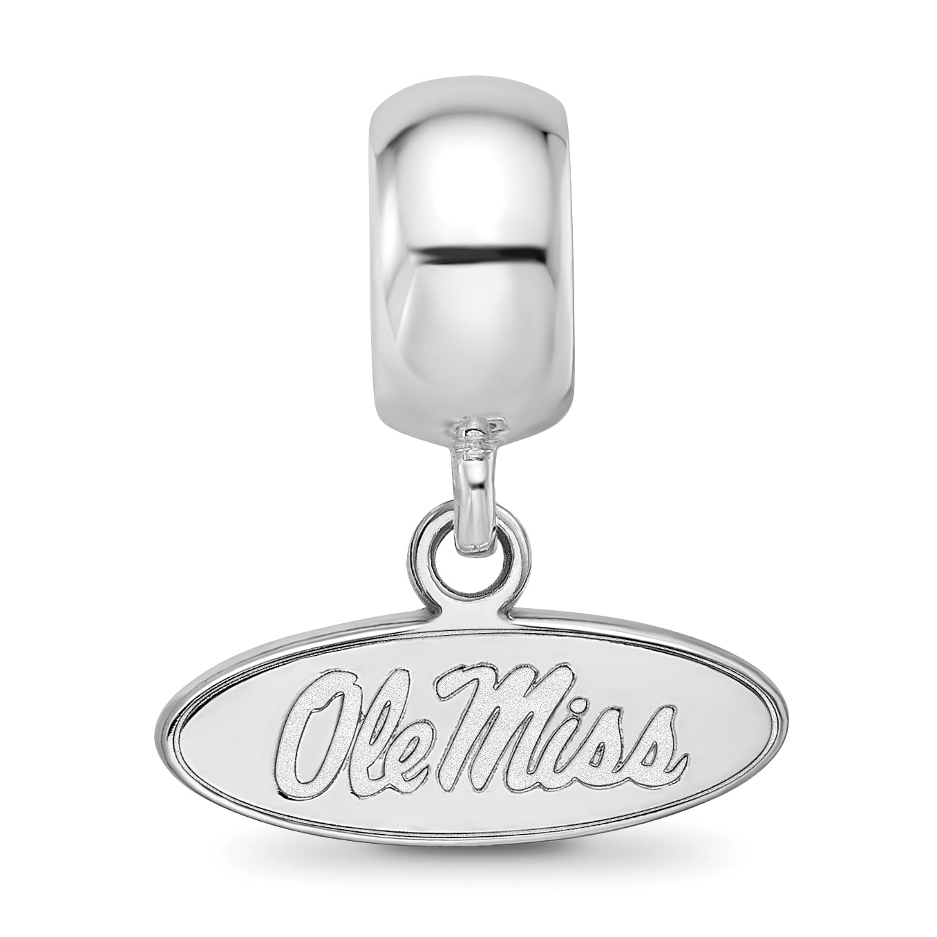 Sterling Silver Rhodium-plated LogoArt University of Mississippi Ole Miss Extra Small Oval Dangle Bead Charm