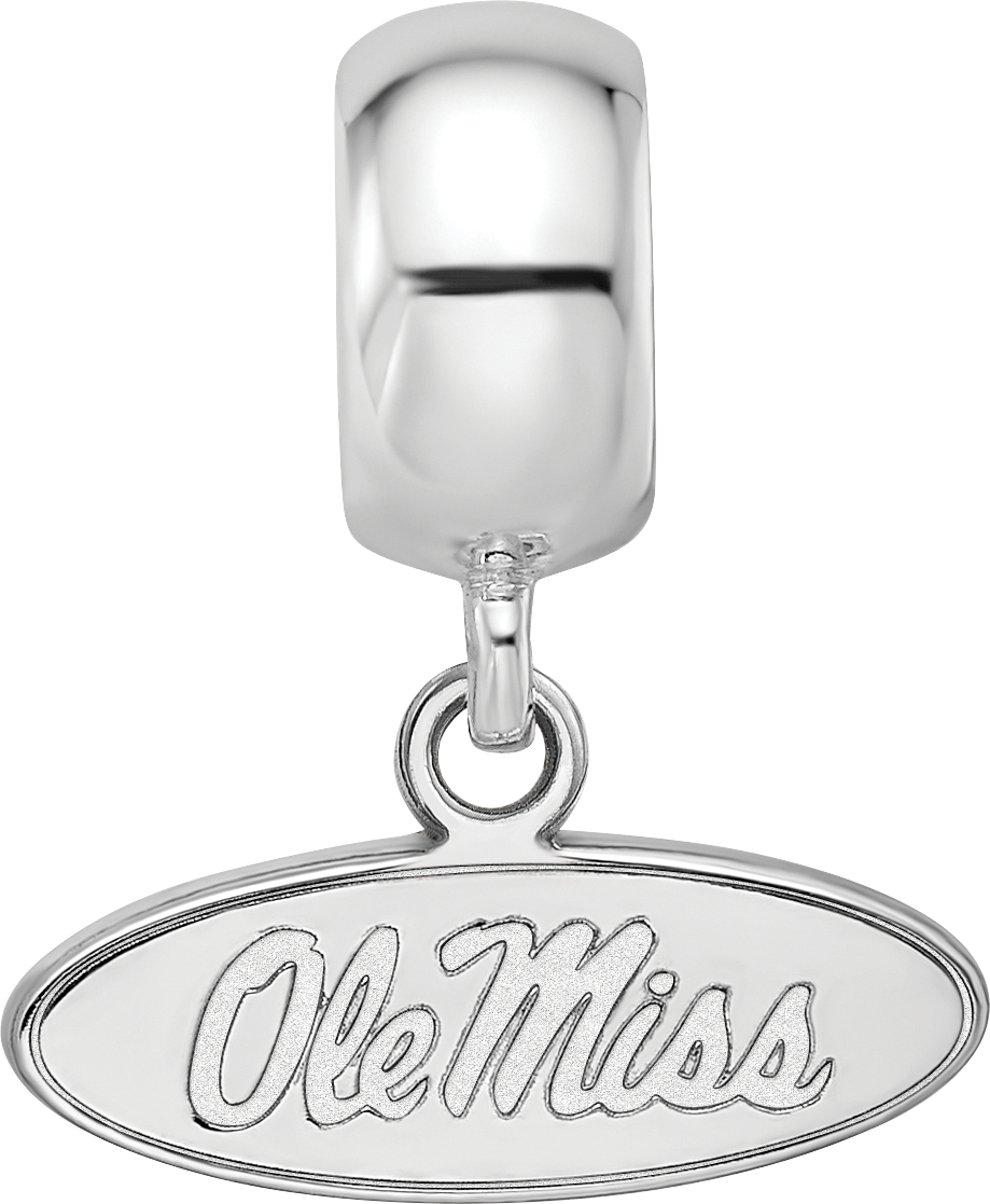 Sterling Silver Rhodium-plated LogoArt University of Mississippi Ole Miss Extra Small Oval Dangle Bead Charm