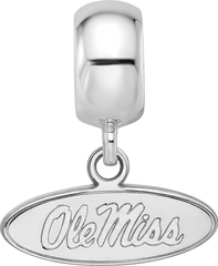 Sterling Silver Rhodium-plated LogoArt University of Mississippi Ole Miss Extra Small Oval Dangle Bead Charm