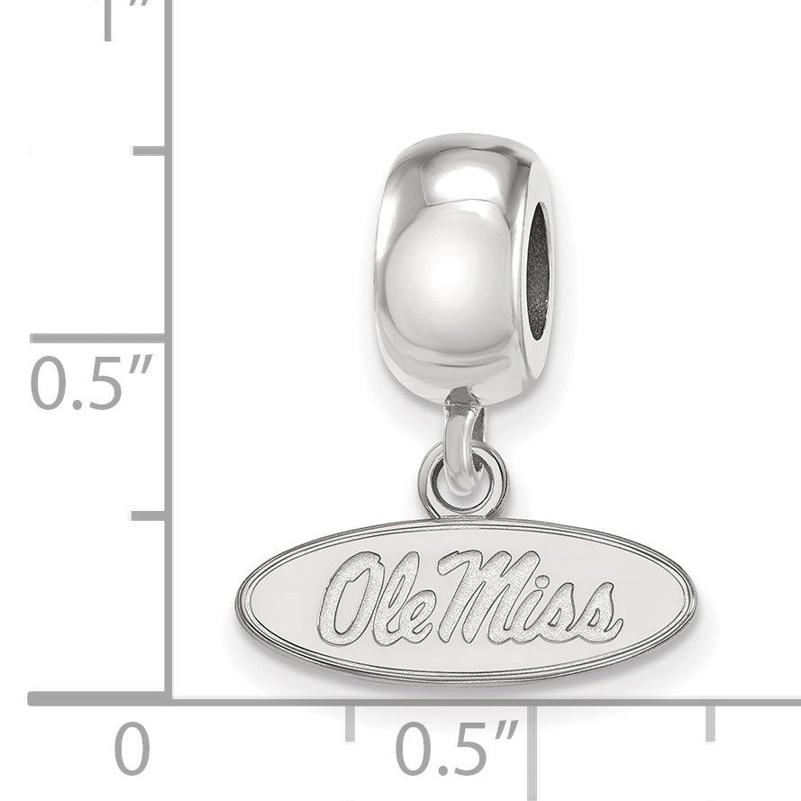 Sterling Silver Rhodium-plated LogoArt University of Mississippi Ole Miss Extra Small Oval Dangle Bead Charm