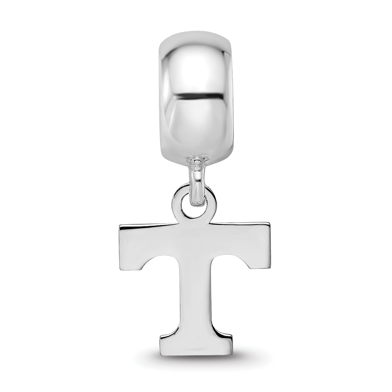 Sterling Silver Rhodium-plated LogoArt University of Tennessee Letter T Extra Small Dangle Bead Charm