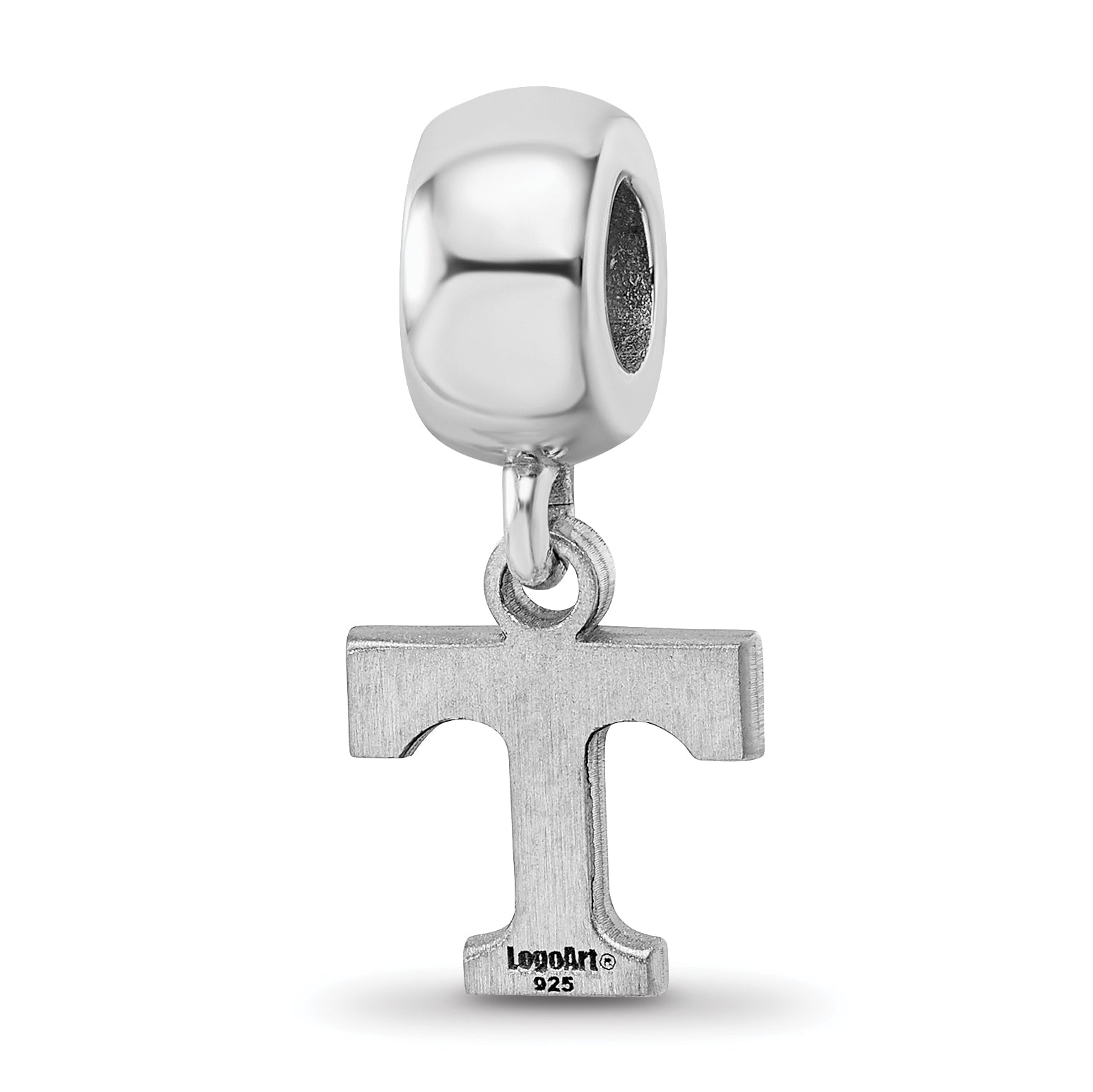 Sterling Silver Rhodium-plated LogoArt University of Tennessee Letter T Extra Small Dangle Bead Charm