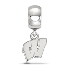 Sterling Silver Rhodium-plated LogoArt University of Wisconsin Letter W Extra Small Dangle Bead Charm