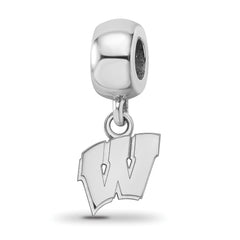 Sterling Silver Rhodium-plated LogoArt University of Wisconsin Letter W Extra Small Dangle Bead Charm