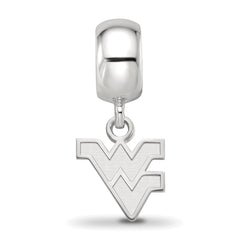 Sterling Silver Rhodium-plated LogoArt West Virginia University W-V Extra Small Dangle Bead Charm