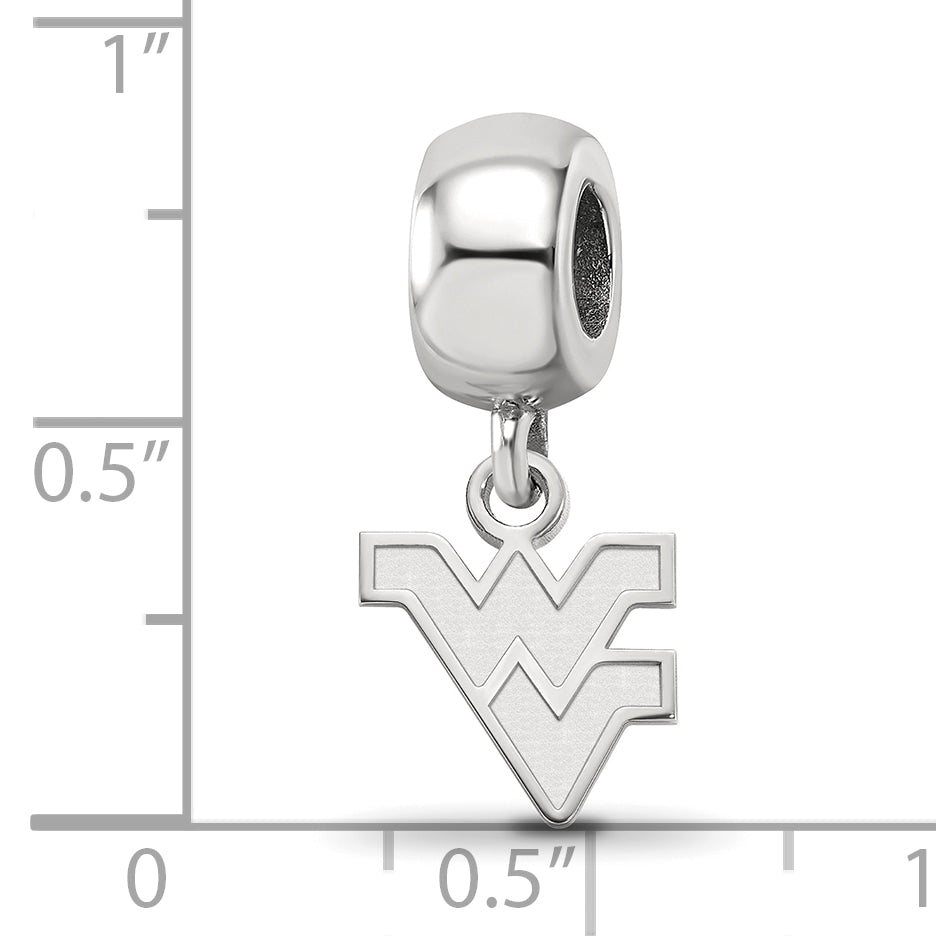 Sterling Silver Rhodium-plated LogoArt West Virginia University W-V Extra Small Dangle Bead Charm