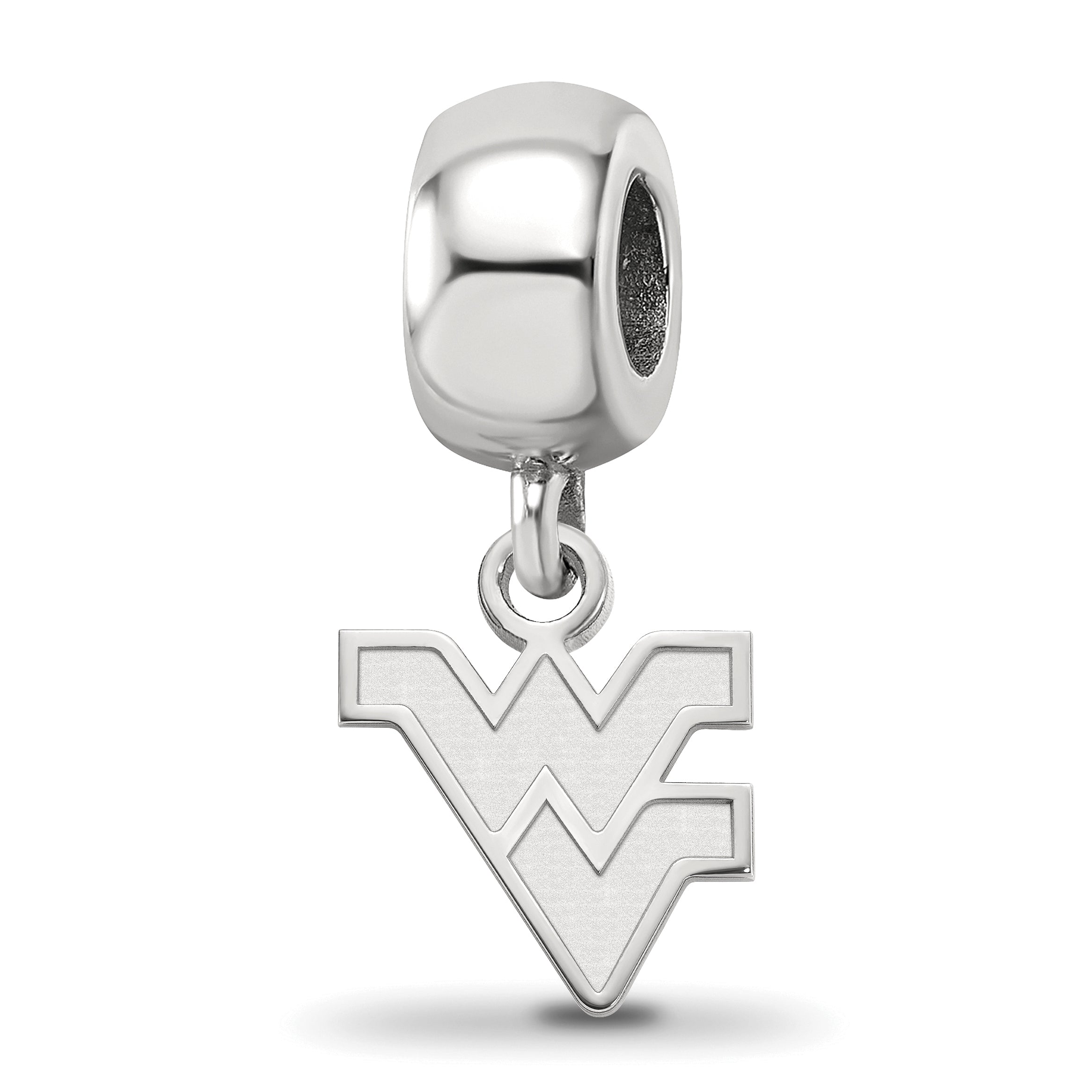 Sterling Silver Rhodium-plated LogoArt West Virginia University W-V Extra Small Dangle Bead Charm