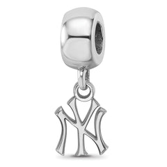 Sterling Silver Rhodium-plated MLB LogoArt New York Yankees N-Y Extra Small Dangle Bead